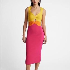 Express Colorblock Midi Dress - Yellow, Orange, Red